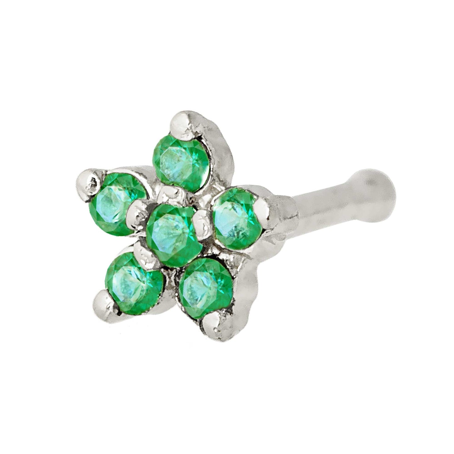 Jewelry Avalanche 22G Solid 14K Gold Emerald Flower Nose Bone Nose Stud