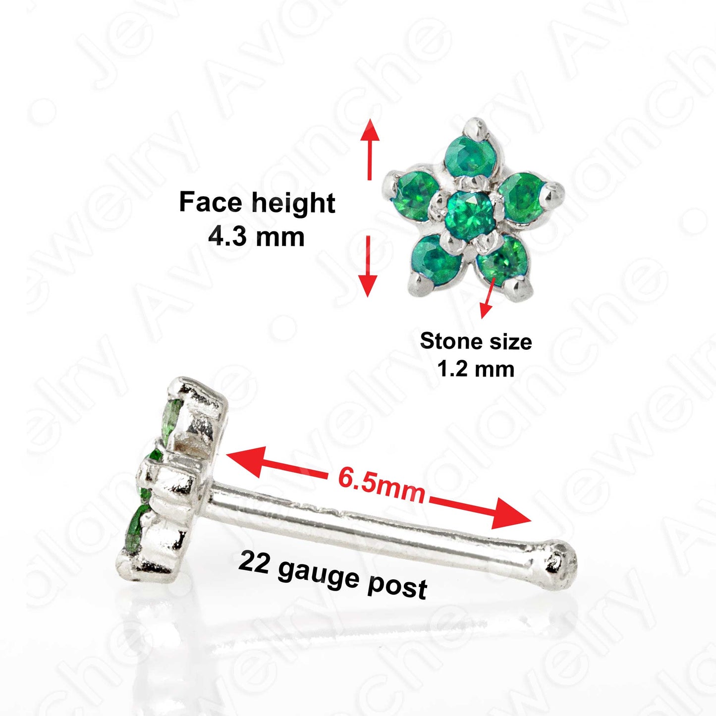 Jewelry Avalanche 22G Solid 14K Gold Emerald Flower Nose Bone Nose Stud