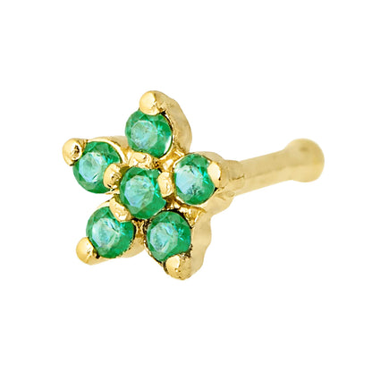 Jewelry Avalanche 22G Solid 14K Gold Emerald Flower Nose Bone Nose Stud