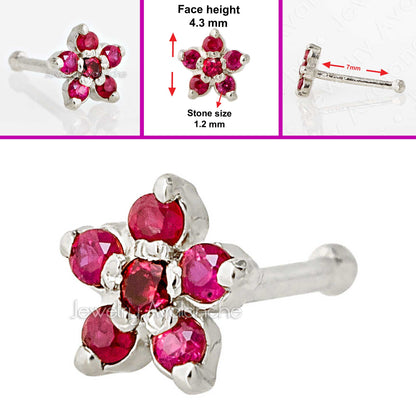 Jewelry Avalanche 22G Solid 14K Gold Ruby Flower Nose Bone Nose Stud