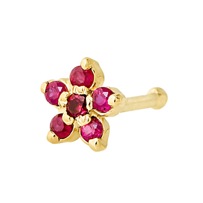 Jewelry Avalanche 22G Solid 14K Gold Ruby Flower Nose Bone Nose Stud