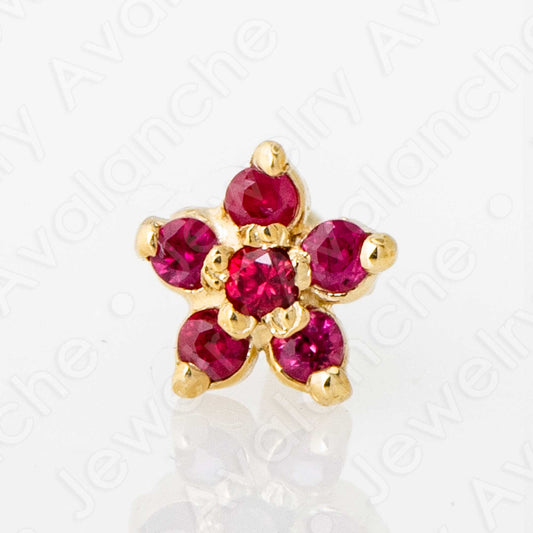 Jewelry Avalanche 22G Solid 14K Gold Ruby Flower Nose Bone Nose Stud
