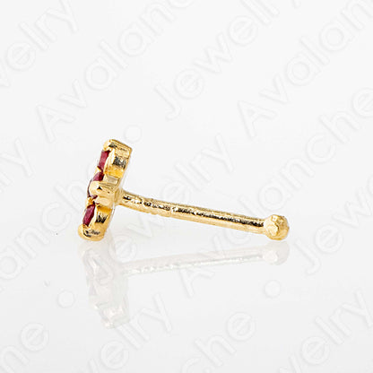 Jewelry Avalanche 22G Solid 14K Gold Ruby Flower Nose Bone Nose Stud