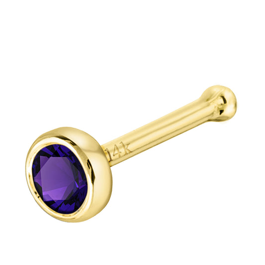 Jewelry Avalanche 22G 14K Gold Bezel-set Amethyst Ball-end Nose Stud