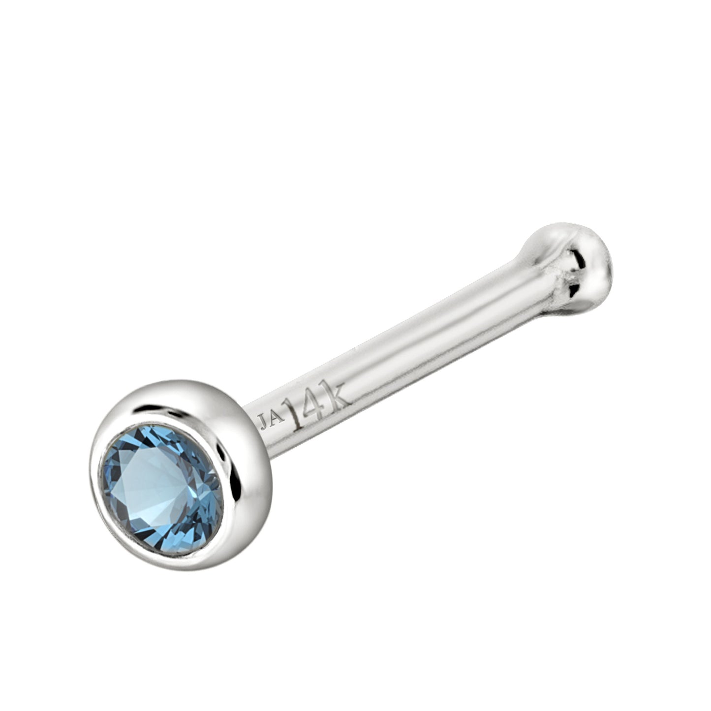 Jewelry Avalanche 22G 14K Gold Bezel-set Aquamarine Ball-end Nose Stud