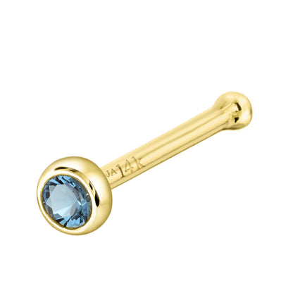 Jewelry Avalanche 22G 14K Gold Bezel-set Aquamarine Ball-end Nose Stud