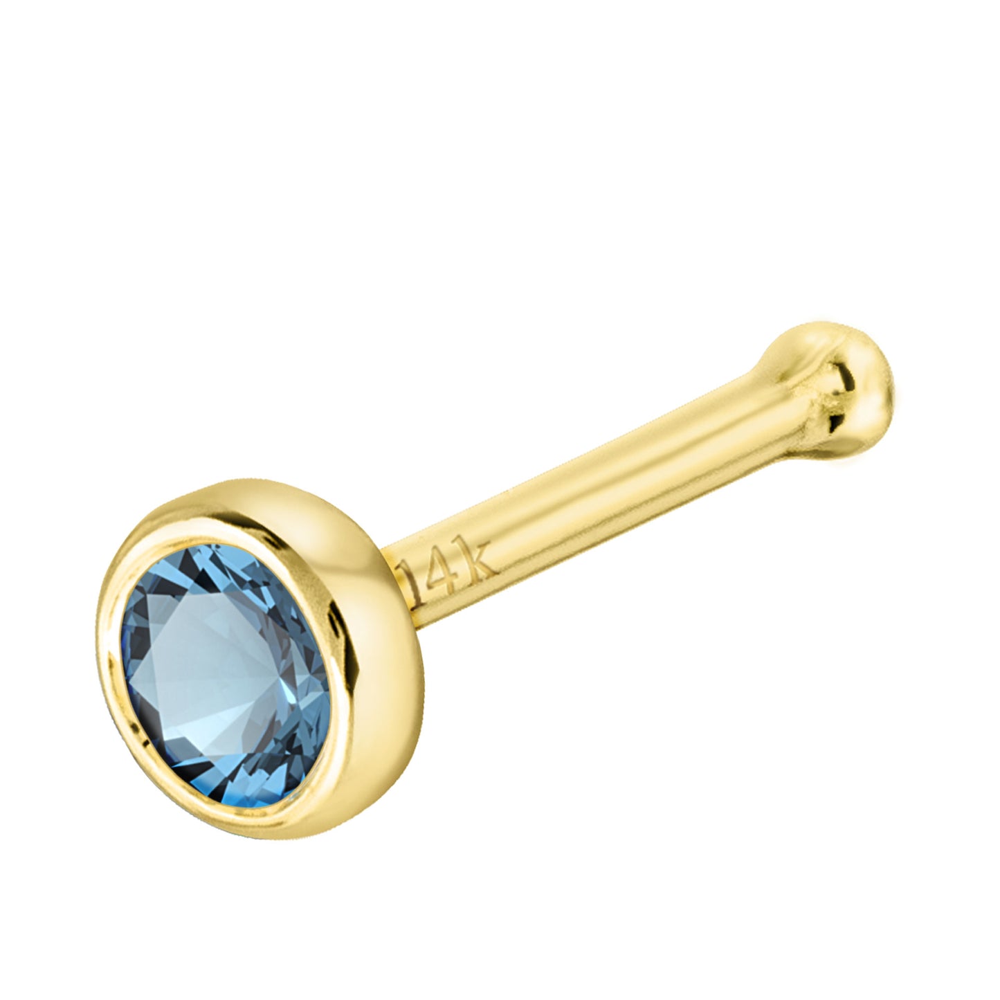 Jewelry Avalanche 22G 14K Gold Bezel-set Aquamarine Ball-end Nose Stud