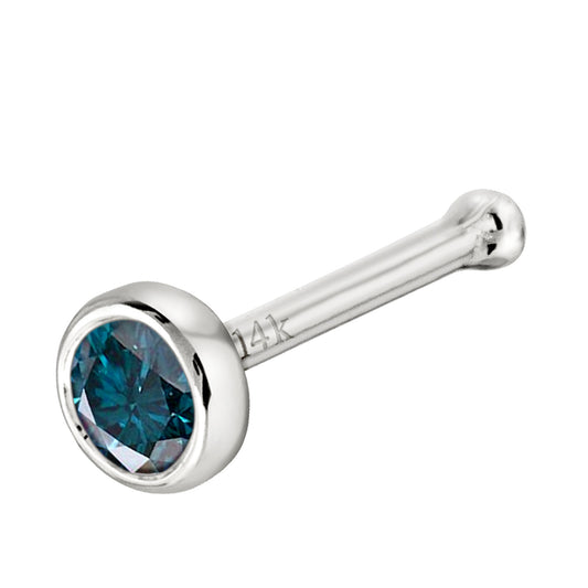 Jewelry Avalanche 22G 14K Gold Bezel-set Blue Diamond Ball-end Nose Stud
