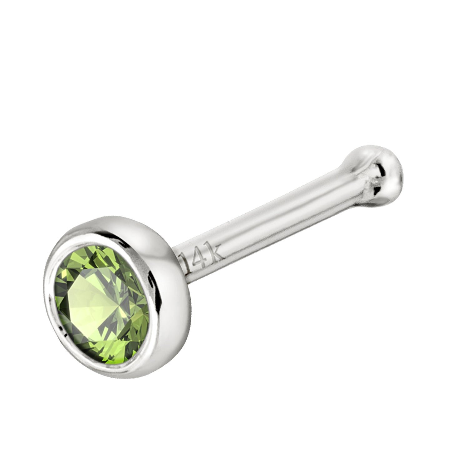 Jewelry Avalanche 22G 14K Gold Bezel-set Peridot Ball-end Nose Stud