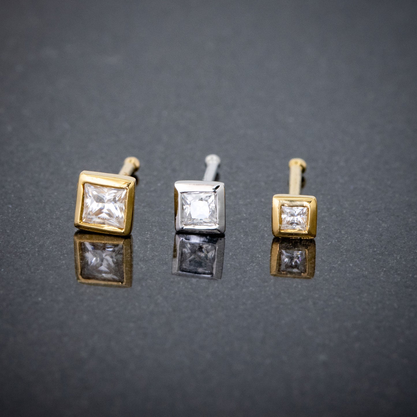 Jewelry Avalanche Bezel Set Princess Cut Moissanite Nose Bone Nose Stud, Solid 14K Gold, 22G