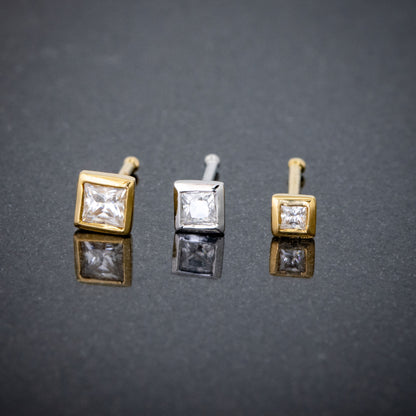 Jewelry Avalanche Bezel Set Princess Cut Moissanite Nose Bone Nose Stud, Solid 14K Gold, 22G