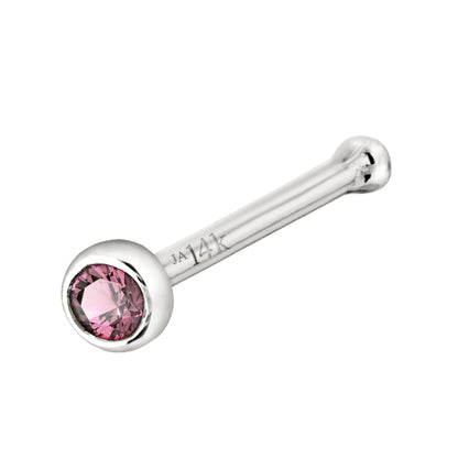 Jewelry Avalanche 22G 14K Gold Bezel-set Pink Tourmaline Ball-end Nose Stud
