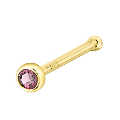 Jewelry Avalanche 22G 14K Gold Bezel-set Pink Tourmaline Ball-end Nose Stud
