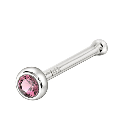 Jewelry Avalanche 22G 14K Gold Bezel-set Pink Tourmaline Ball-end Nose Stud