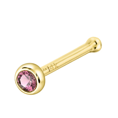 Jewelry Avalanche 22G 14K Gold Bezel-set Pink Tourmaline Ball-end Nose Stud