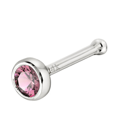 Jewelry Avalanche 22G 14K Gold Bezel-set Pink Tourmaline Ball-end Nose Stud