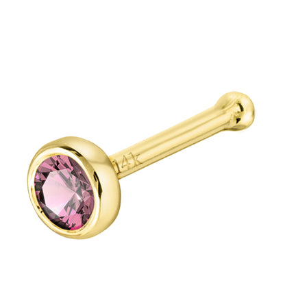 Jewelry Avalanche 22G 14K Gold Bezel-set Pink Tourmaline Ball-end Nose Stud