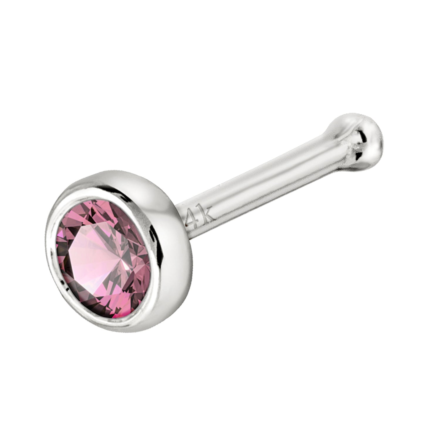Jewelry Avalanche 22G 14K Gold Bezel-set Pink Tourmaline Ball-end Nose Stud