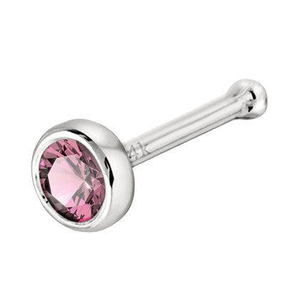 Jewelry Avalanche 22G 14K Gold Bezel-set Pink Tourmaline Ball-end Nose Stud