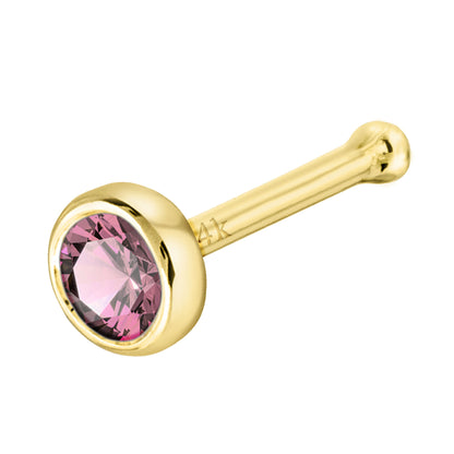 Jewelry Avalanche 22G 14K Gold Bezel-set Pink Tourmaline Ball-end Nose Stud