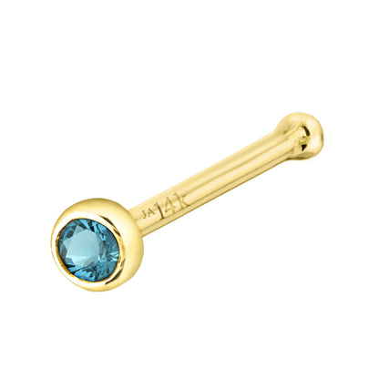 Jewelry Avalanche 22G 14K Gold Bezel-set Blue Topaz Ball-end Nose Stud