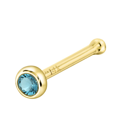 Jewelry Avalanche 22G 14K Gold Bezel-set Blue Topaz Ball-end Nose Stud
