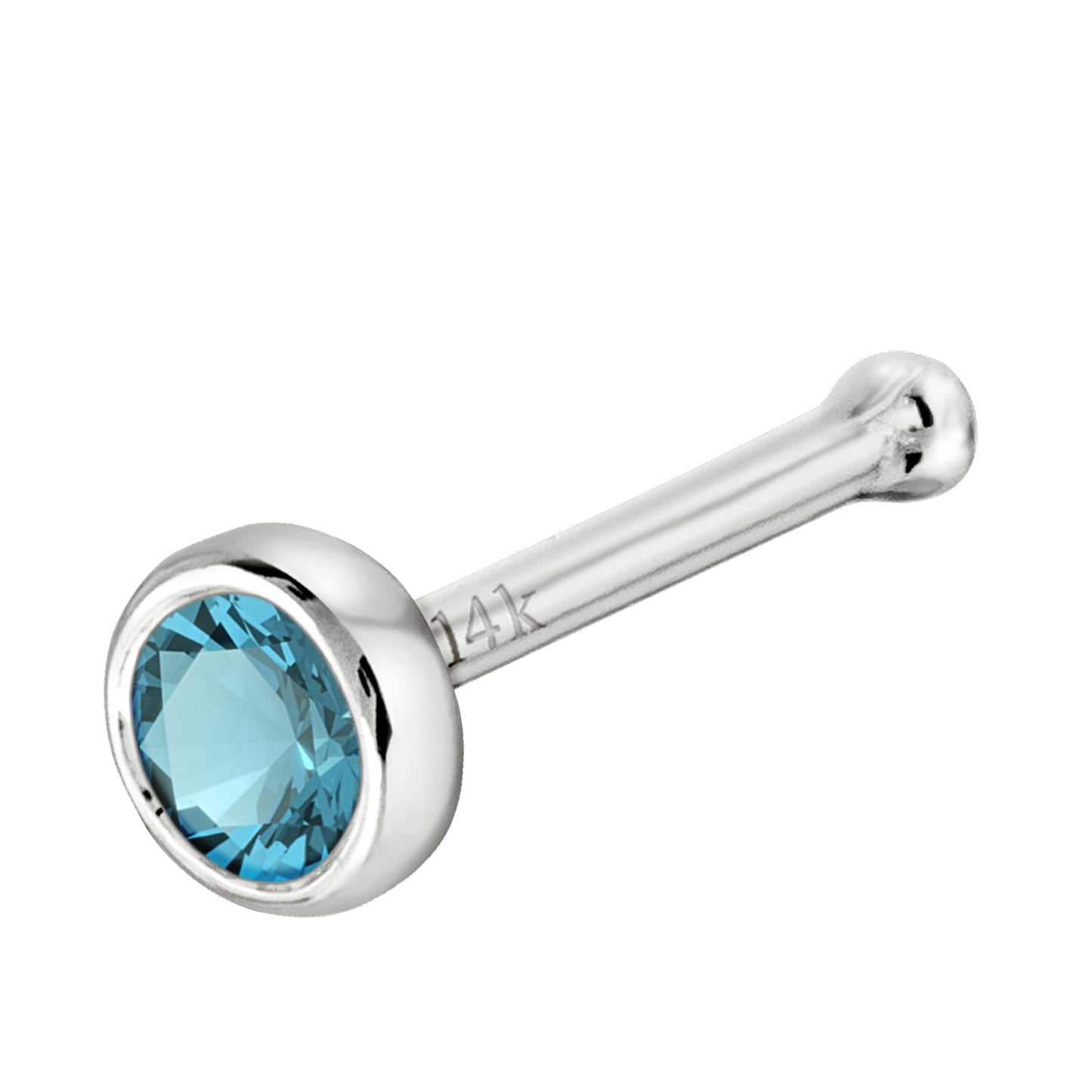 Jewelry Avalanche 22G 14K Gold Bezel-set Blue Topaz Ball-end Nose Stud