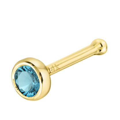 Jewelry Avalanche 22G 14K Gold Bezel-set Blue Topaz Ball-end Nose Stud