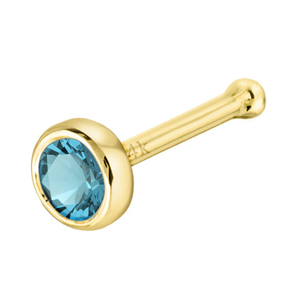 Jewelry Avalanche 22G 14K Gold Bezel-set Blue Topaz Ball-end Nose Stud