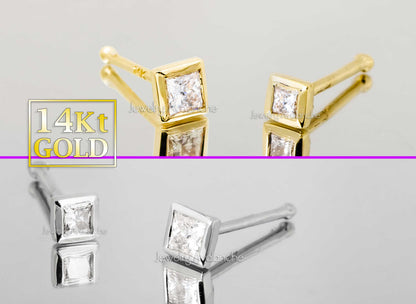 Jewelry Avalanche Bezel Set Princess Cut Diamond Nose Bone Nose Stud - Solid 14K Gold - 22G