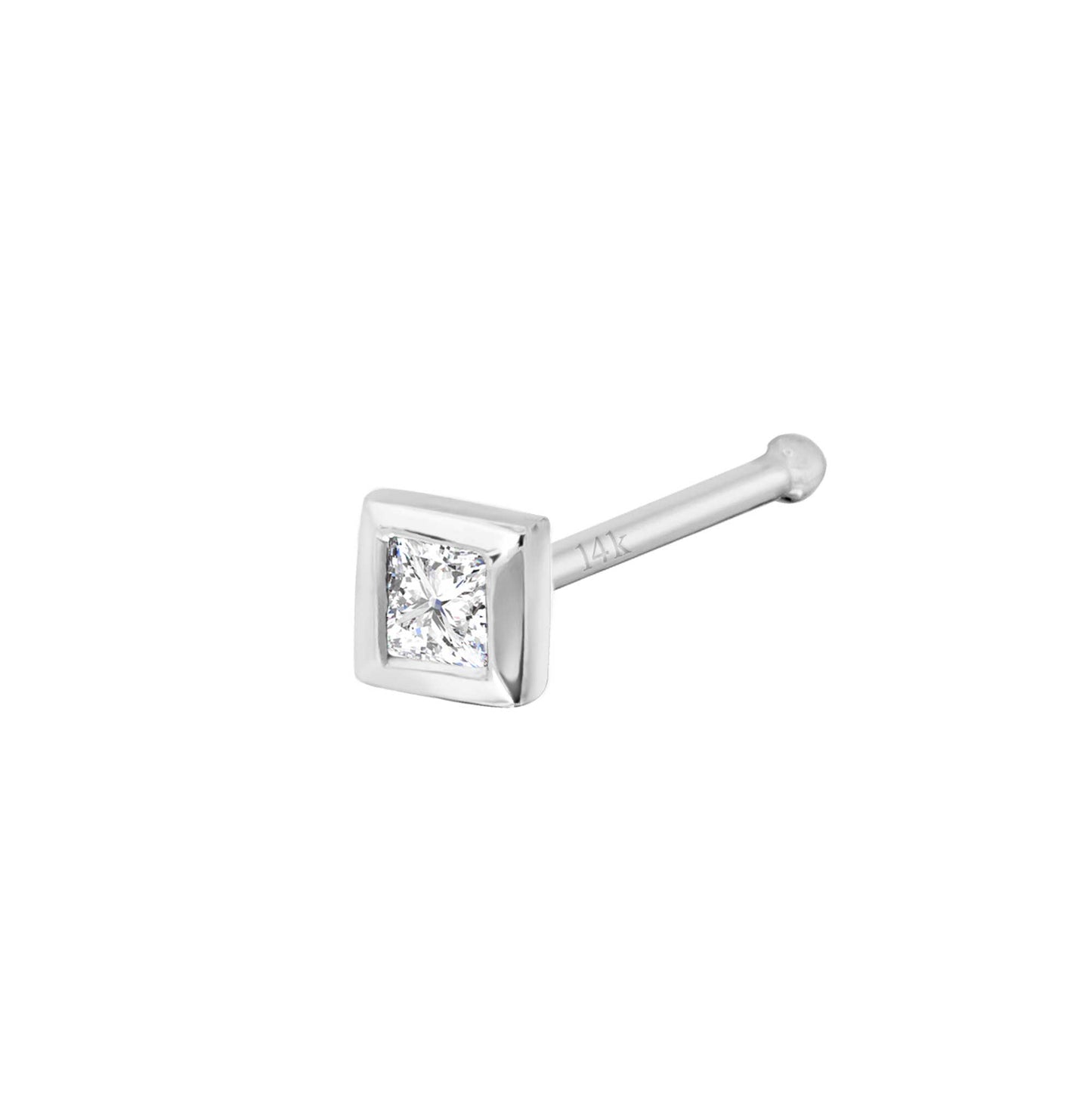 Jewelry Avalanche Bezel Set Princess Cut Diamond Nose Bone Nose Stud - Solid 14K Gold - 22G