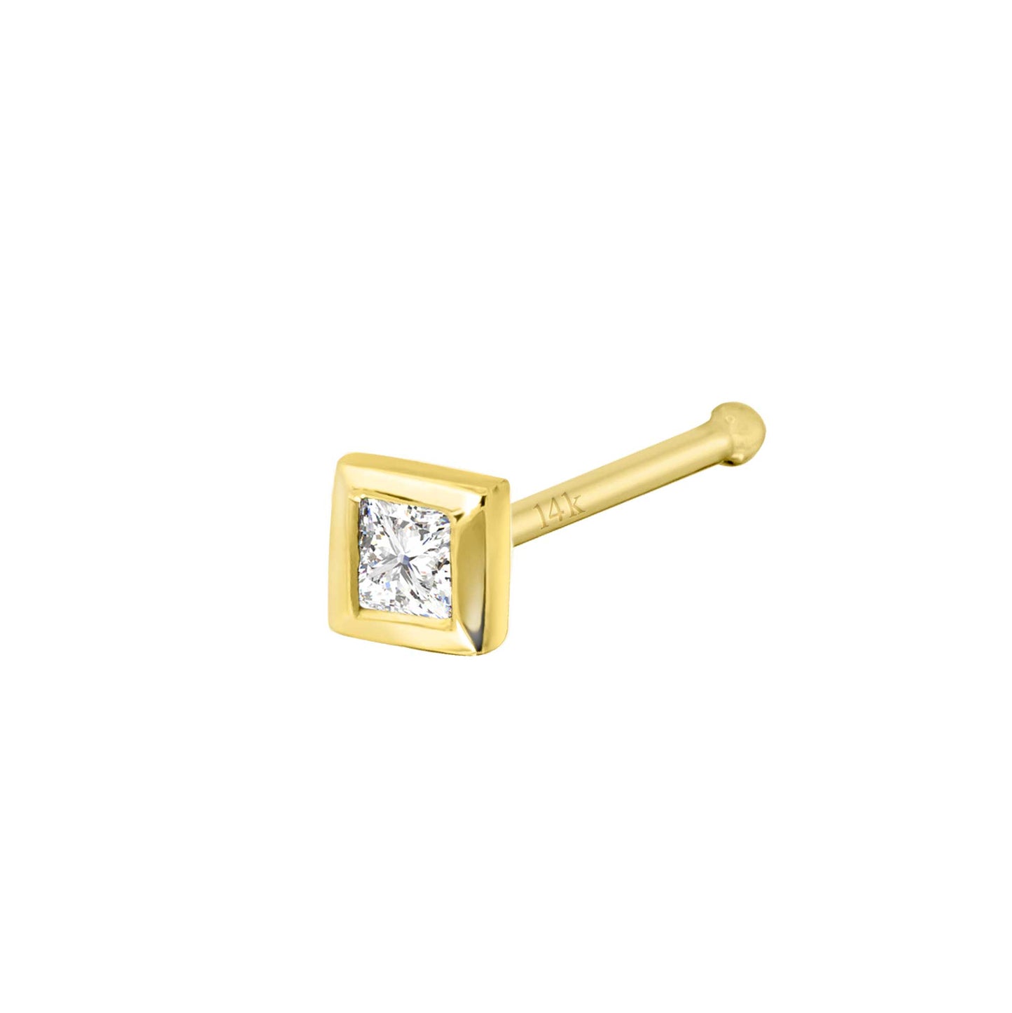 Jewelry Avalanche Bezel Set Princess Cut Diamond Nose Bone Nose Stud - Solid 14K Gold - 22G
