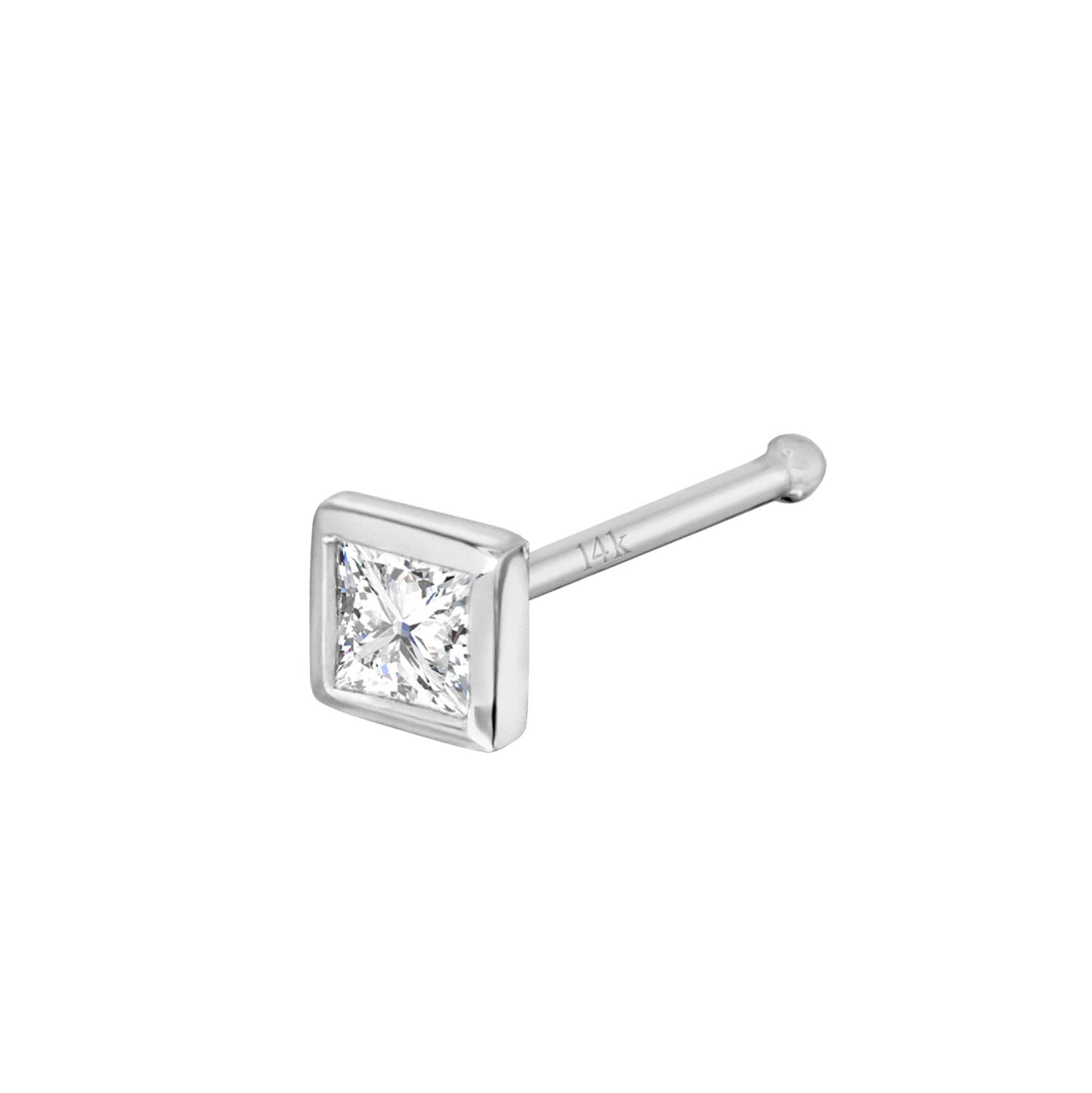 Jewelry Avalanche Bezel Set Princess Cut Diamond Nose Bone Nose Stud - Solid 14K Gold - 22G