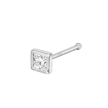 Jewelry Avalanche Bezel Set Princess Cut Diamond Nose Bone Nose Stud - Solid 14K Gold - 22G
