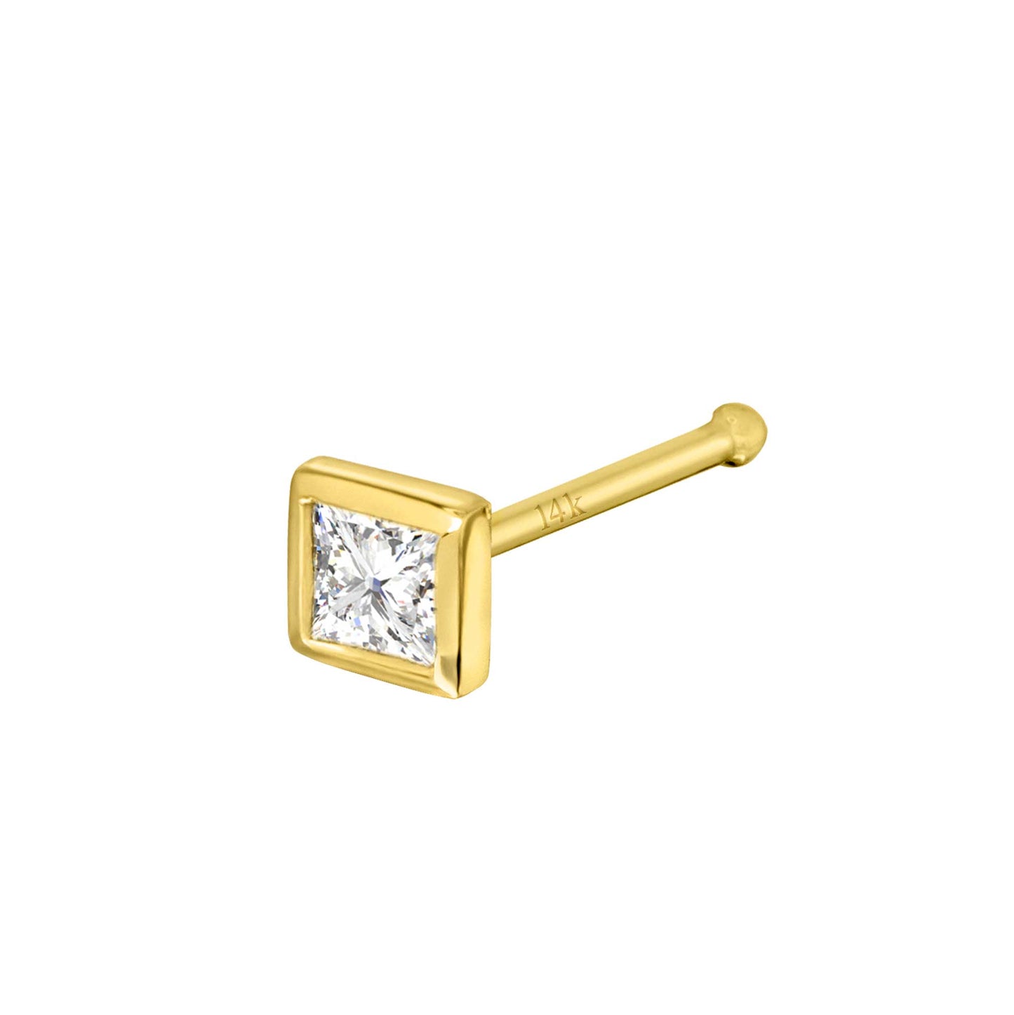 Jewelry Avalanche Bezel Set Princess Cut Diamond Nose Bone Nose Stud - Solid 14K Gold - 22G