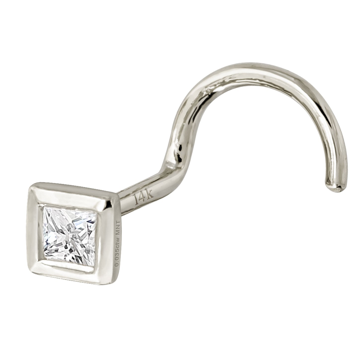 Jewelry Avalanche Bezel Set Princess Cut Moissanite Nose Screw Nose Stud, Solid 14K Gold, 22G