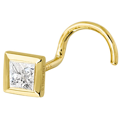 Jewelry Avalanche Bezel Set Princess Cut Moissanite Nose Screw Nose Stud, Solid 14K Gold, 22G