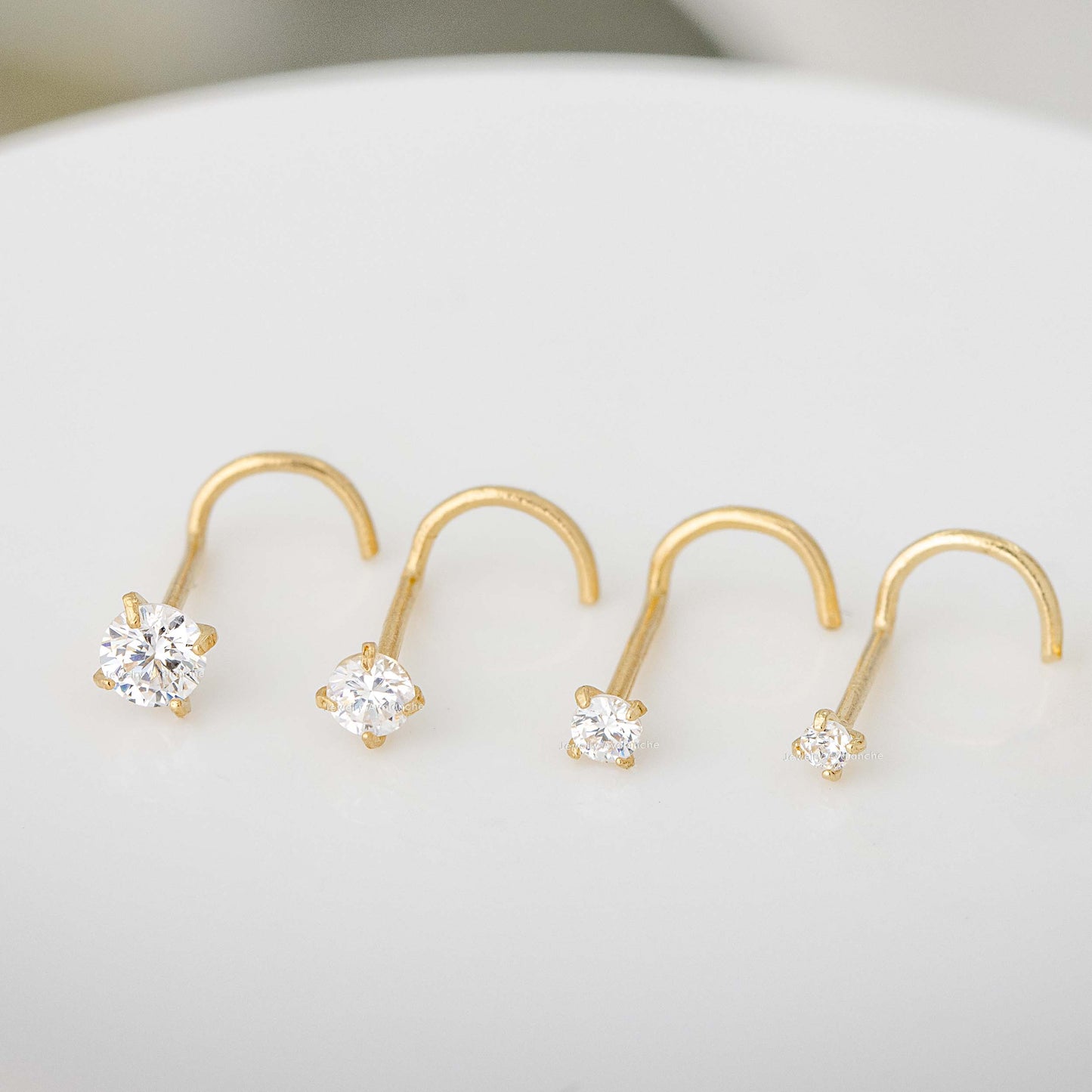 Jewelry Avalanche 1.5mm-3mm CZ Solid 22G 14K Gold Nose Screw Nose Stud