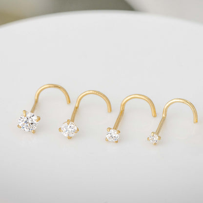 Jewelry Avalanche 1.5mm-3mm CZ Solid 22G 14K Gold Nose Screw Nose Stud