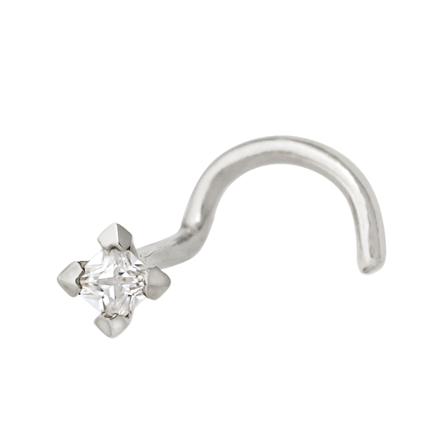 Jewelry Avalanche V-Prong Set Princess Cut Moissanite Nose Screw Nose Stud, Solid 14K Gold, 22G