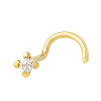 Jewelry Avalanche V-Prong Set Princess Cut Moissanite Nose Screw Nose Stud, Solid 14K Gold, 22G