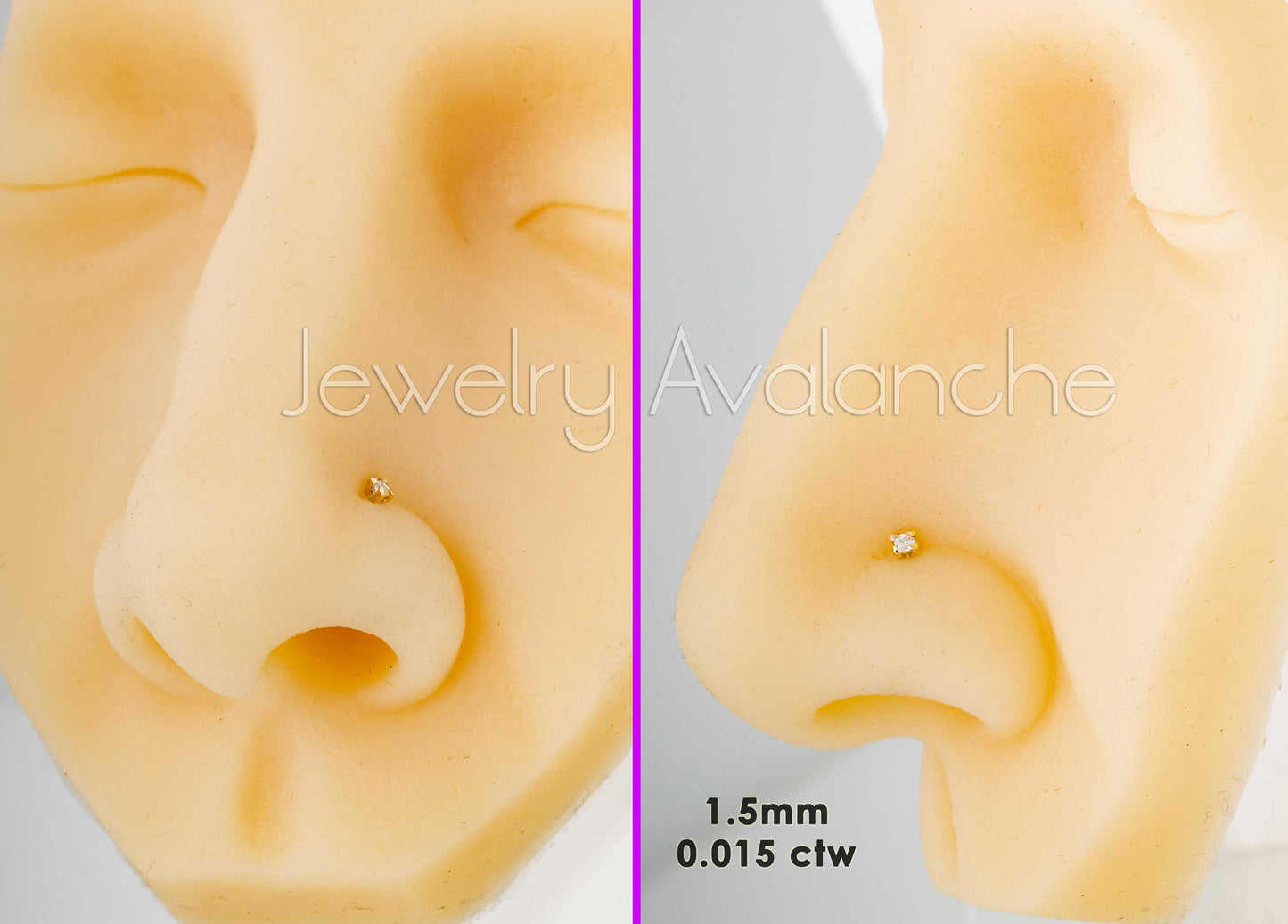 Jewelry Avalanche V-Prong Set Princess Cut Moissanite Nose Bone Nose Stud, Solid 14K Gold, 22G