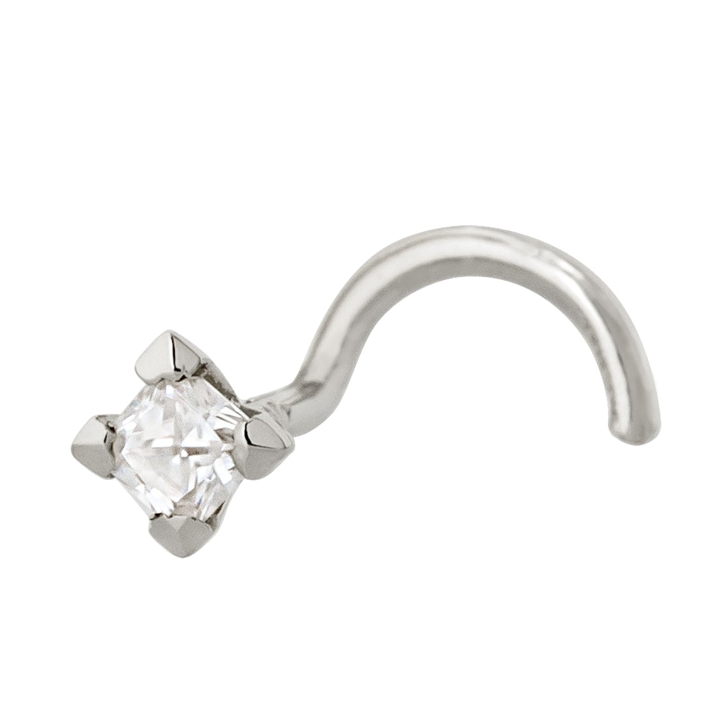 Jewelry Avalanche V-Prong Set Princess Cut Moissanite Nose Screw Nose Stud, Solid 14K Gold, 22G
