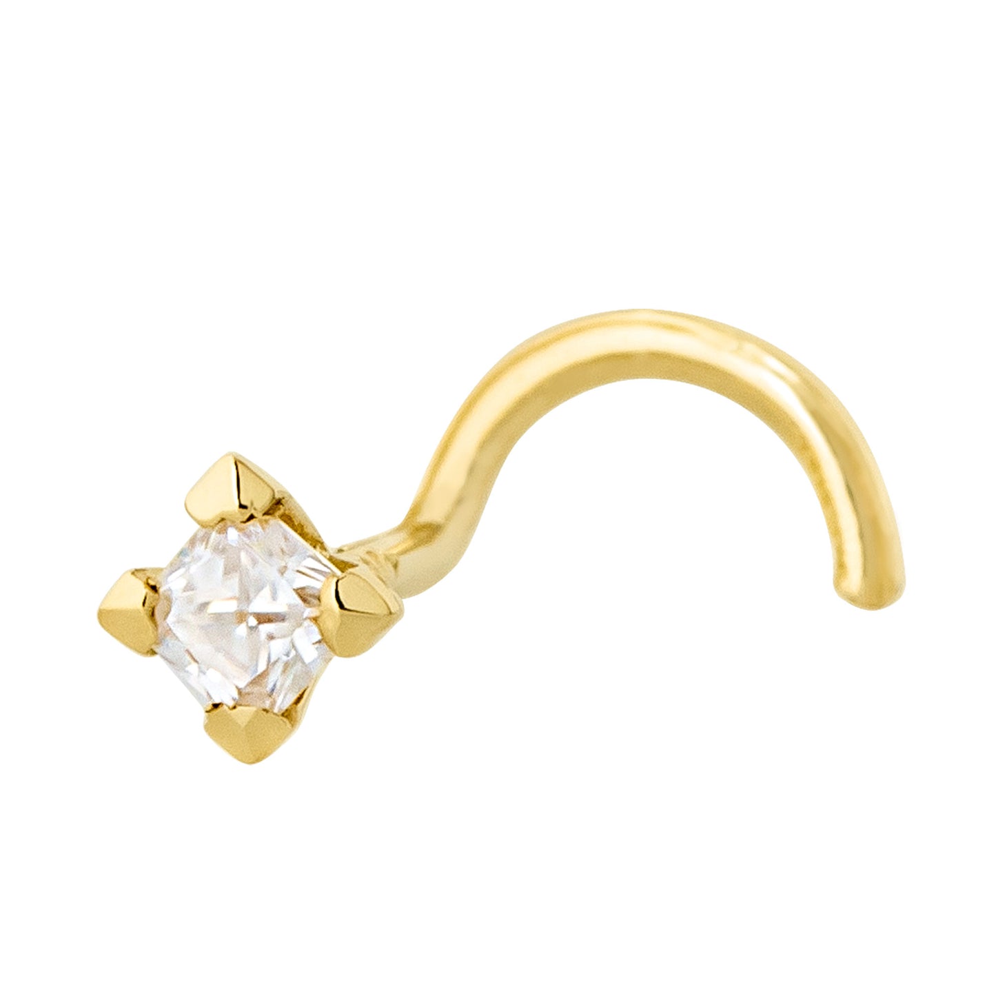 Jewelry Avalanche V-Prong Set Princess Cut Moissanite Nose Screw Nose Stud, Solid 14K Gold, 22G