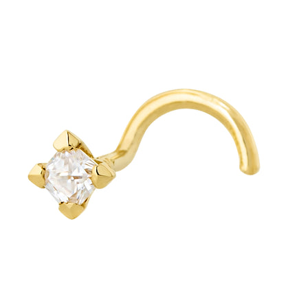 Jewelry Avalanche V-Prong Set Princess Cut Moissanite Nose Screw Nose Stud, Solid 14K Gold, 22G