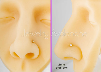 Jewelry Avalanche V-Prong Set Princess Cut Moissanite Nose Bone Nose Stud, Solid 14K Gold, 22G