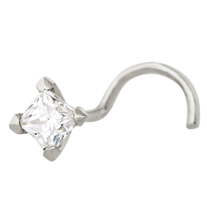 Jewelry Avalanche V-Prong Set Princess Cut Moissanite Nose Screw Nose Stud, Solid 14K Gold, 22G