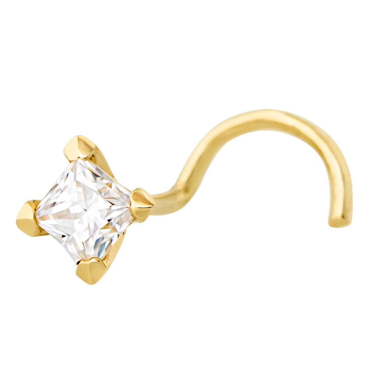 Jewelry Avalanche V-Prong Set Princess Cut Moissanite Nose Screw Nose Stud, Solid 14K Gold, 22G