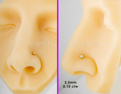 Jewelry Avalanche V-Prong Set Princess Cut Moissanite L-Shape Nose Stud, Solid 14K Gold, 22G