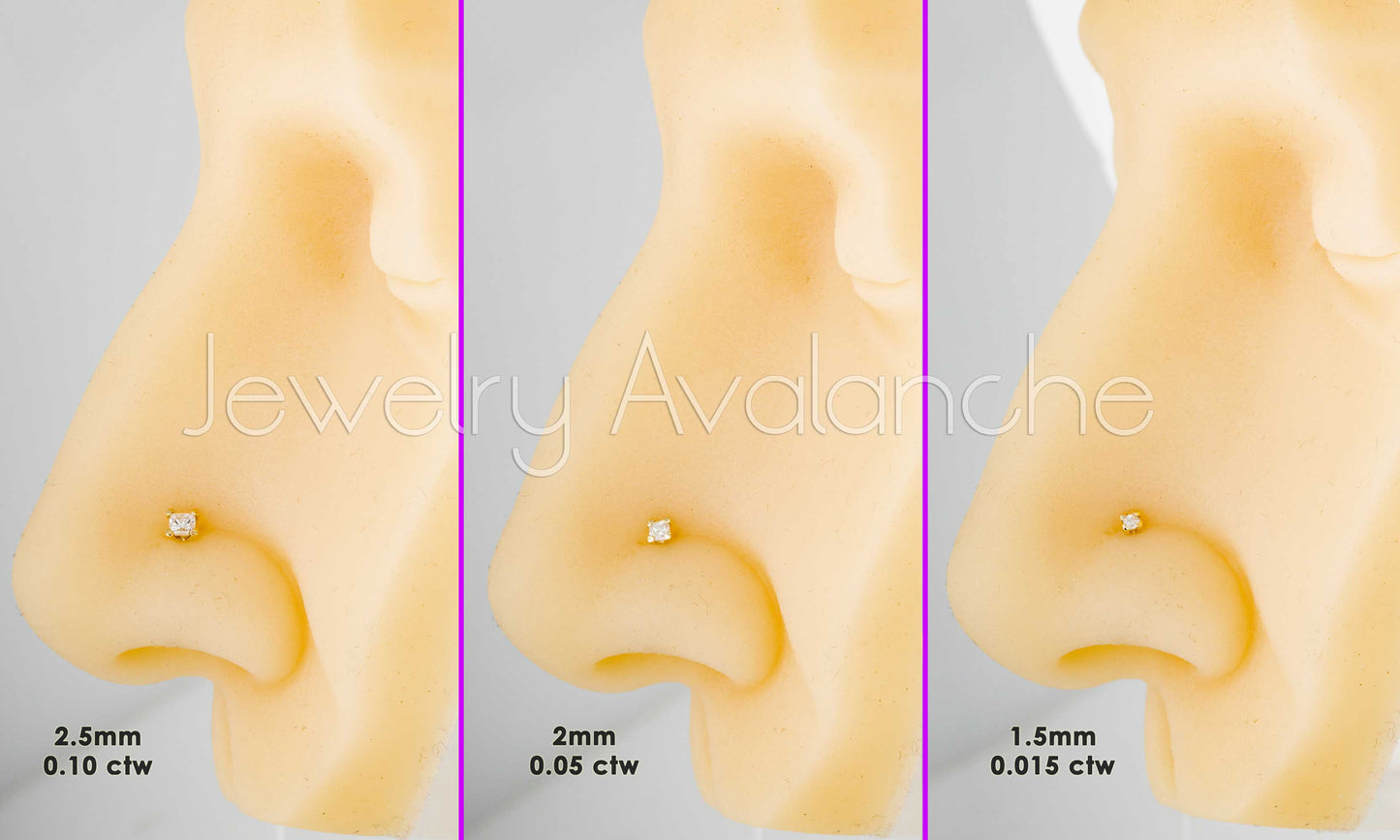 Jewelry Avalanche V-Prong Set Princess Cut Moissanite L-Shape Nose Stud, Solid 14K Gold, 22G